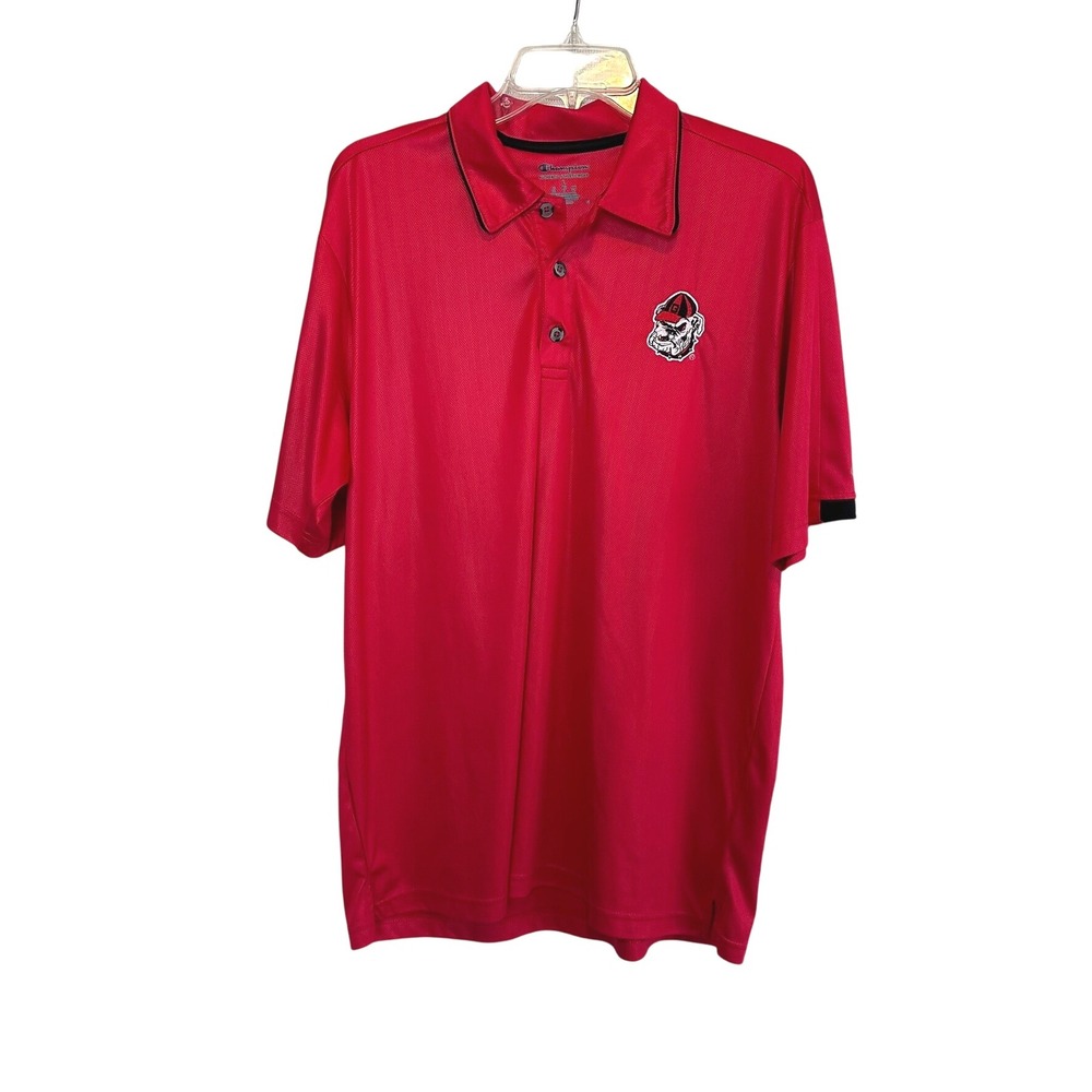 Champion‎ Bulldogs Polo Shirt Mens L Red Short Sleeve Athletic Sportswear Top